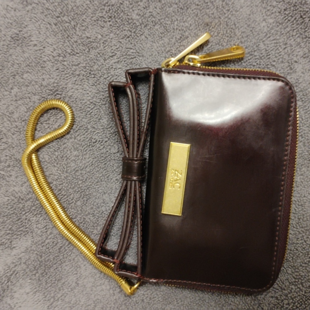 Zac Zac Posen Brown Patent Leather Bow Clutch